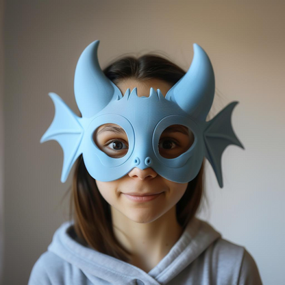 3D printed dragon mask by Start2Finish, featuring horned fantasy creature design for cosplay, parties, and festivals.