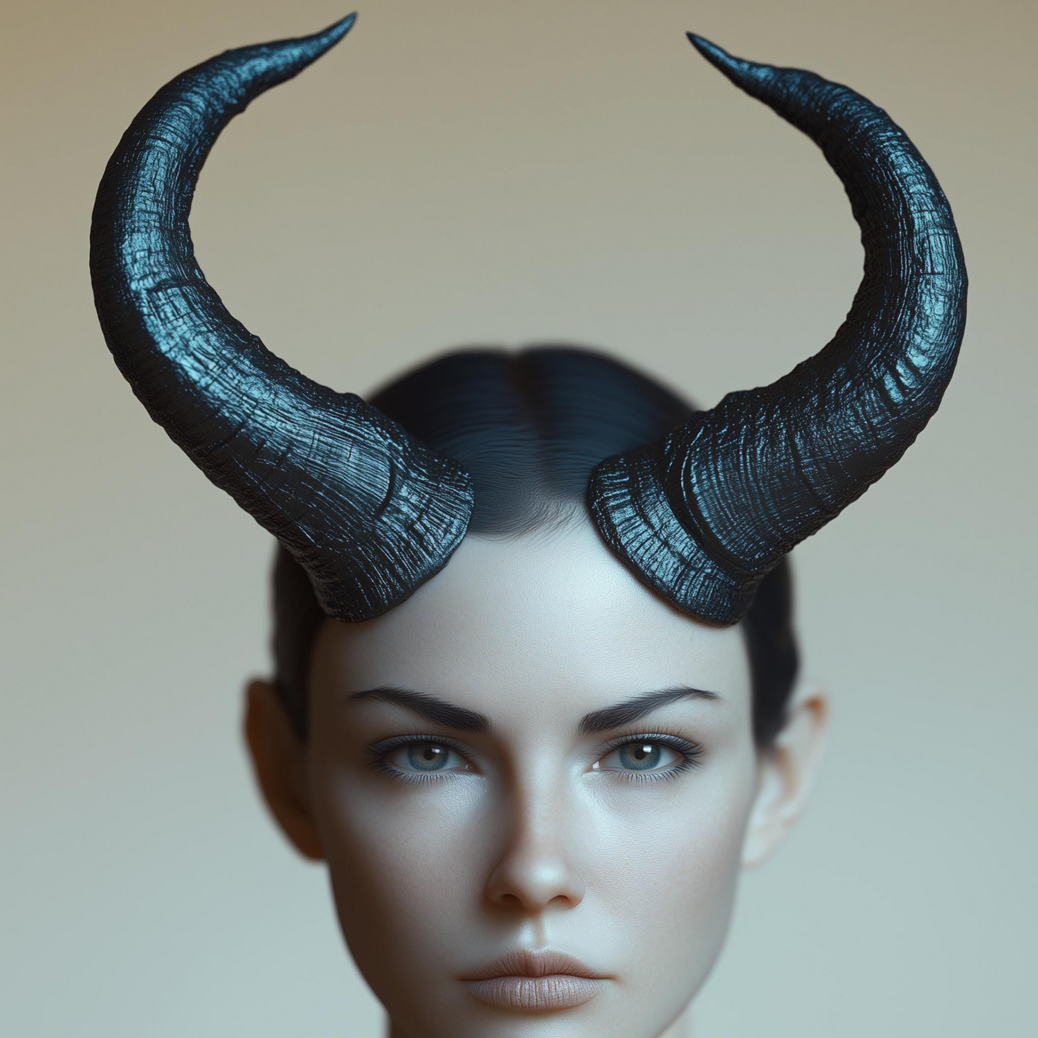 3D printed curved demon horns headpiece for fantasy cosplay, featuring detailed horn design for costume accessories.