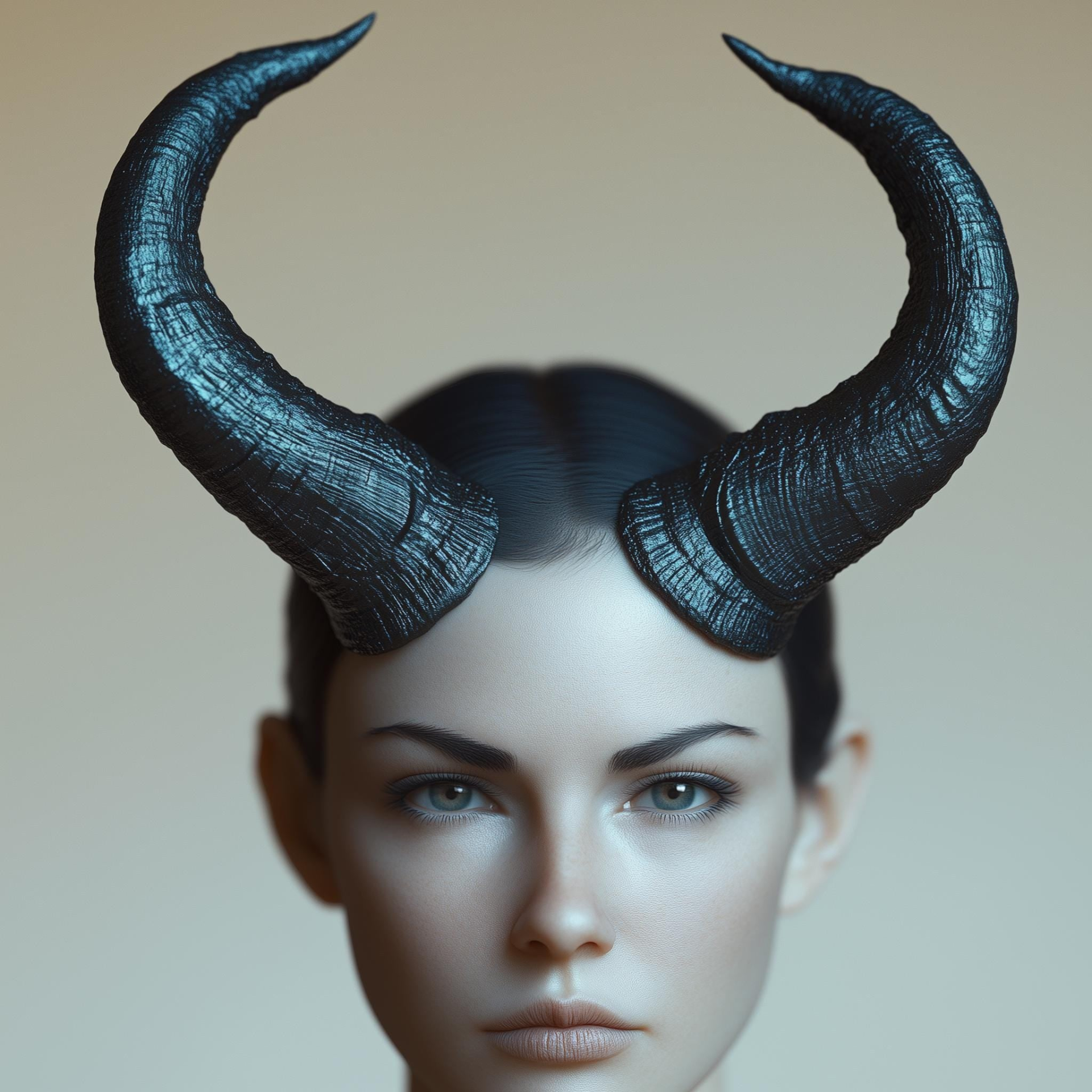 3D printed curved demon horns headpiece for fantasy cosplay, featuring detailed horn design for costume accessories.