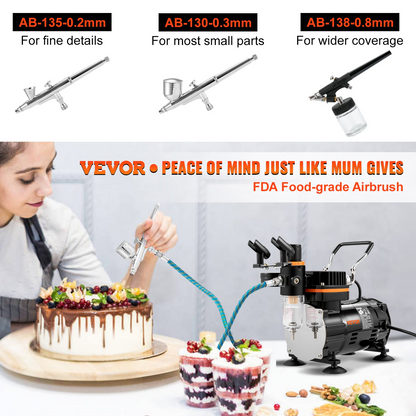 Start2Finish VEVOR airbrush kit with compressor, dual-action gravity feed system for art, nails, cookies, and tattoos.