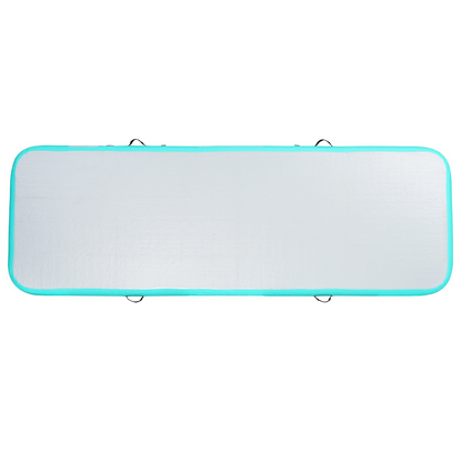 Mint green VEVOR gymnastics air mat, 4-inch thick inflatable tumbling mat with electric pump, suitable for home, gym, yoga, and outdoor use.