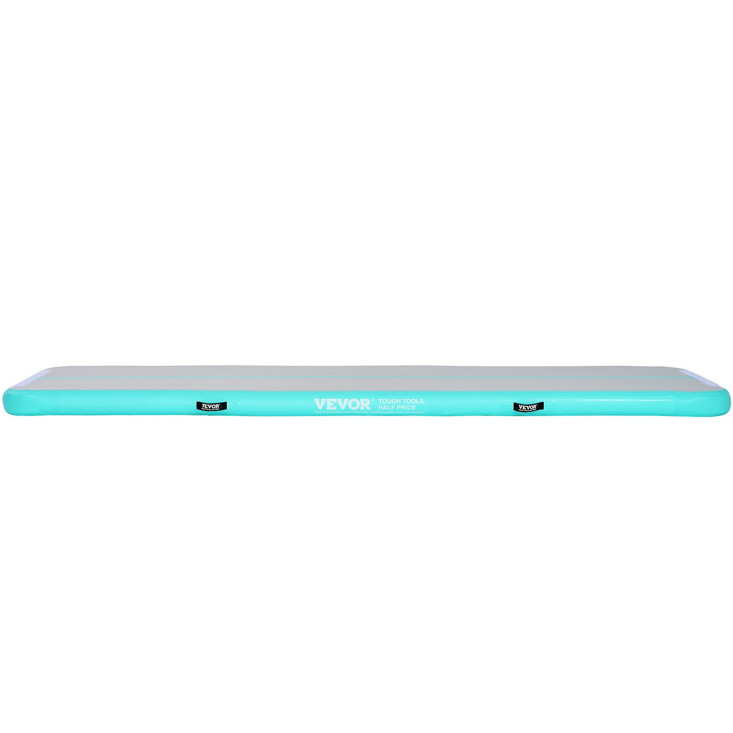 Mint green VEVOR gymnastics air mat, 10 ft inflatable tumbling and training mat with electric pump, suitable for gym, home, yoga, cheer, beach