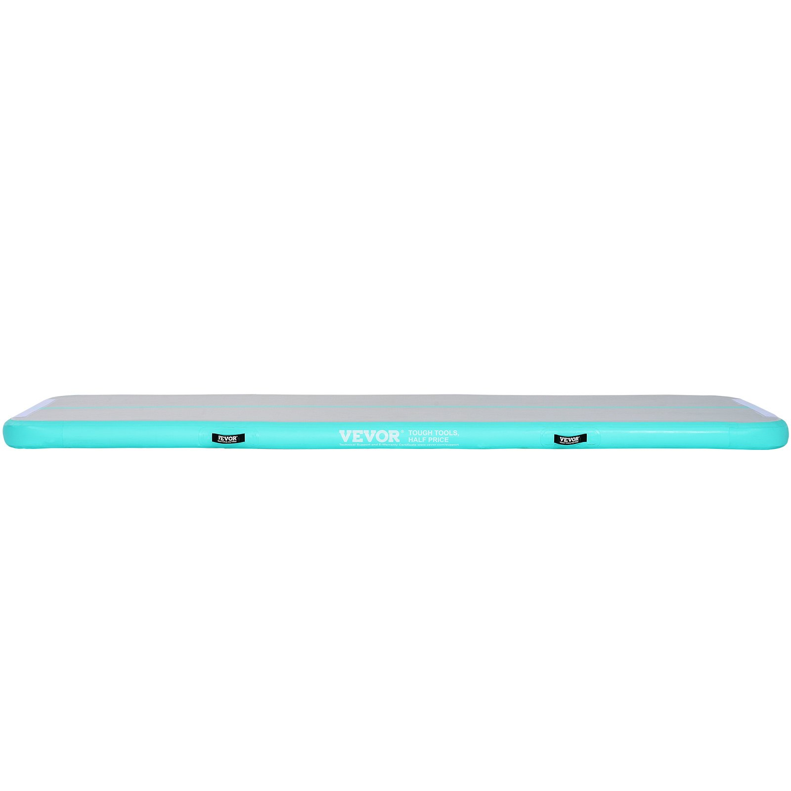 Mint green VEVOR gymnastics air mat, 10 ft inflatable tumbling and training mat with electric pump, suitable for gym, home, yoga, cheer, beach