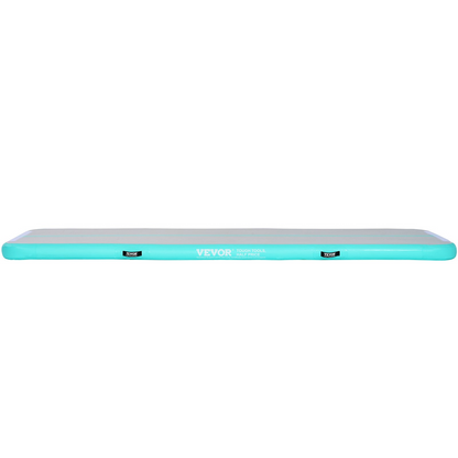 Mint green VEVOR gymnastics air mat, 10 ft inflatable tumbling and training mat with electric pump, suitable for gym, home, yoga, cheer, beach