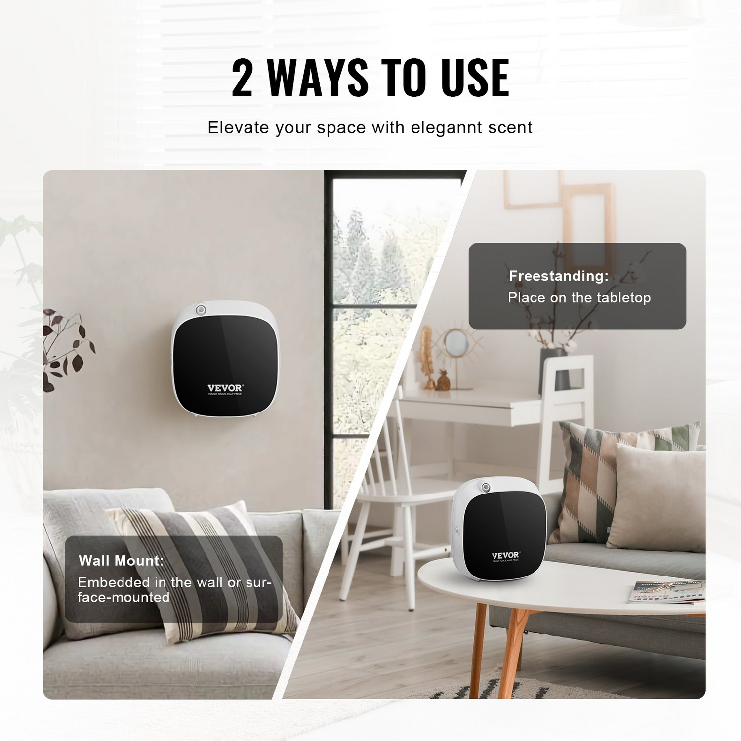 Start2Finish VEVOR scent air machine, Bluetooth essential oil diffuser with cold air technology for home, office, and spa aromatherapy.