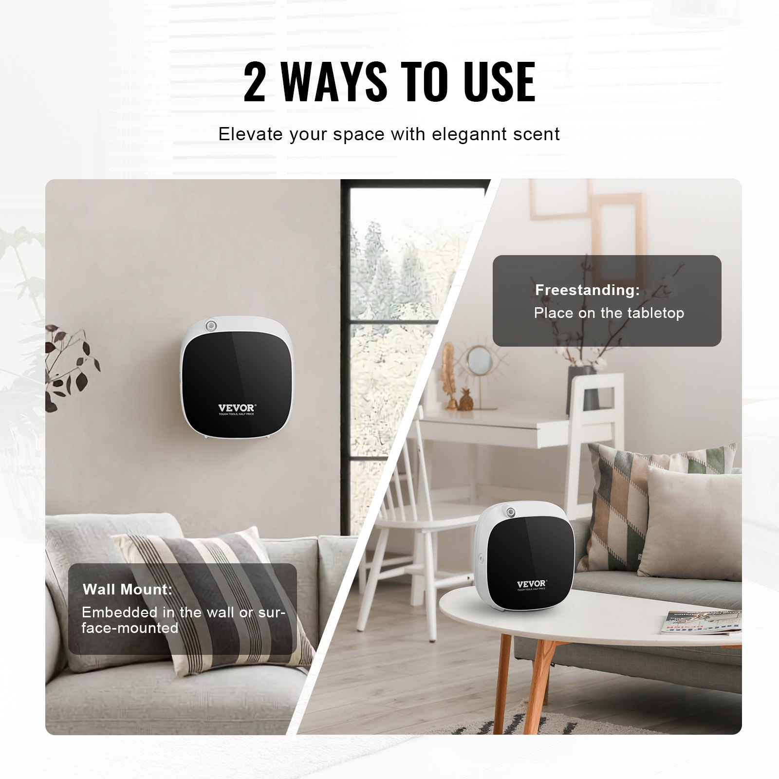 Start2Finish VEVOR scent air machine, Bluetooth essential oil diffuser with cold air technology for home, office, and spa aromatherapy.