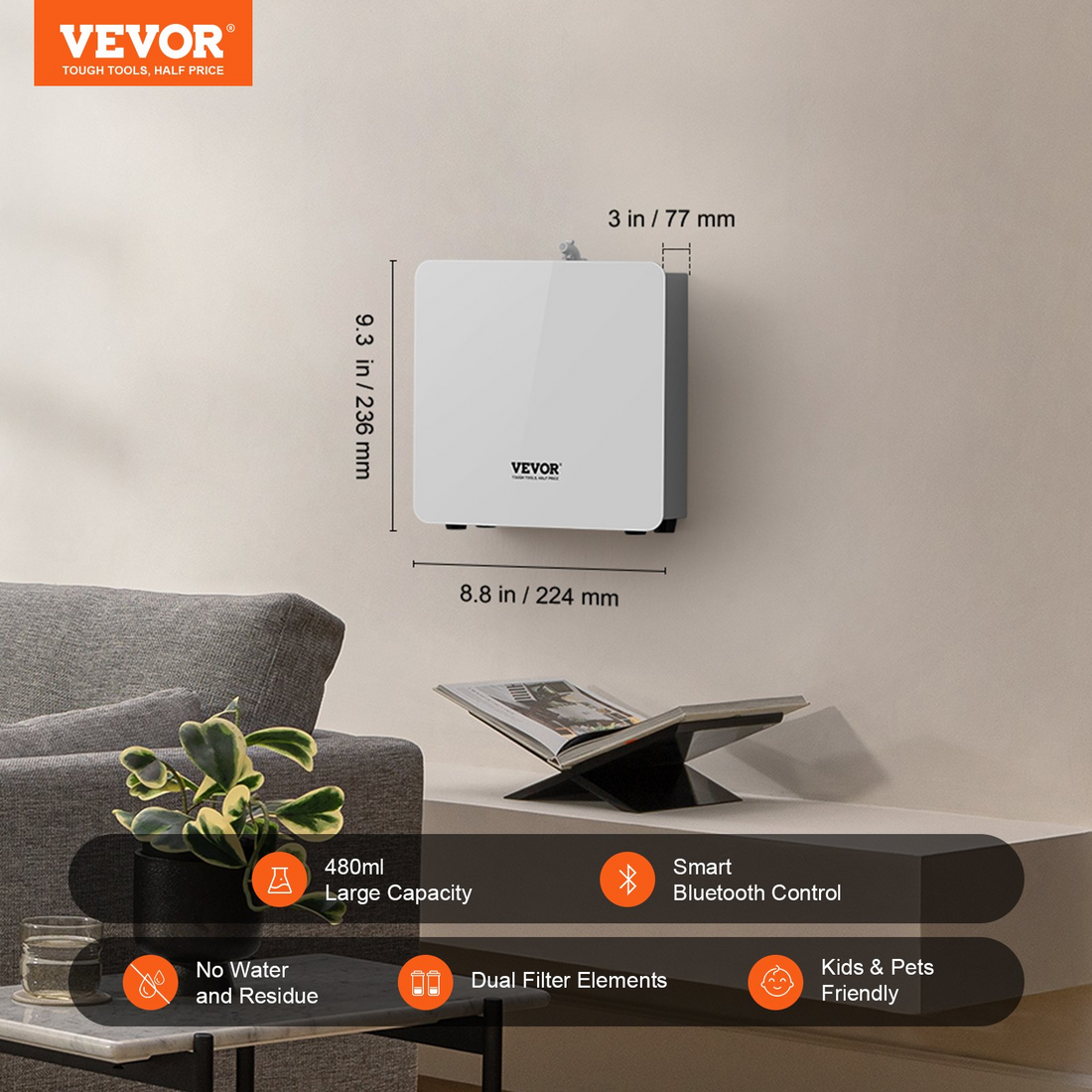 Start2Finish VEVOR scent air machine with Bluetooth, 480ml essential oil diffuser, cold air technology for home and spa aromatherapy
