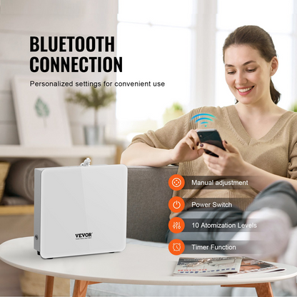 Start2Finish VEVOR Scent Air Machine essential oil diffuser with Bluetooth, cold air technology, designed for home, office, and spa use.