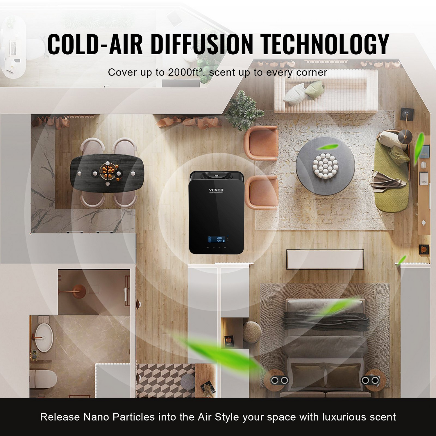 Start2Finish VEVOR scent air machine with 180ml essential oil diffuser, Bluetooth, cold air technology for home and office aromatherapy