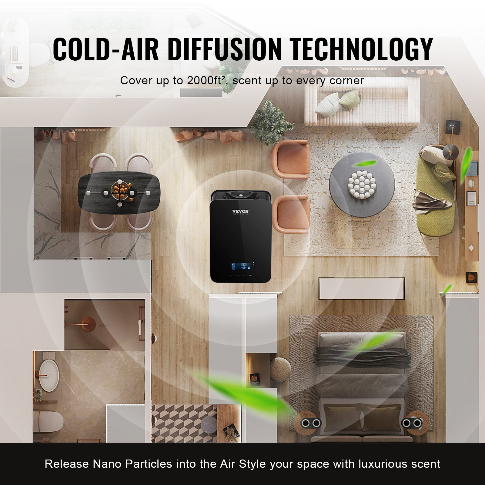 Start2Finish VEVOR scent air machine with 180ml essential oil diffuser, Bluetooth, cold air technology for home and office aromatherapy