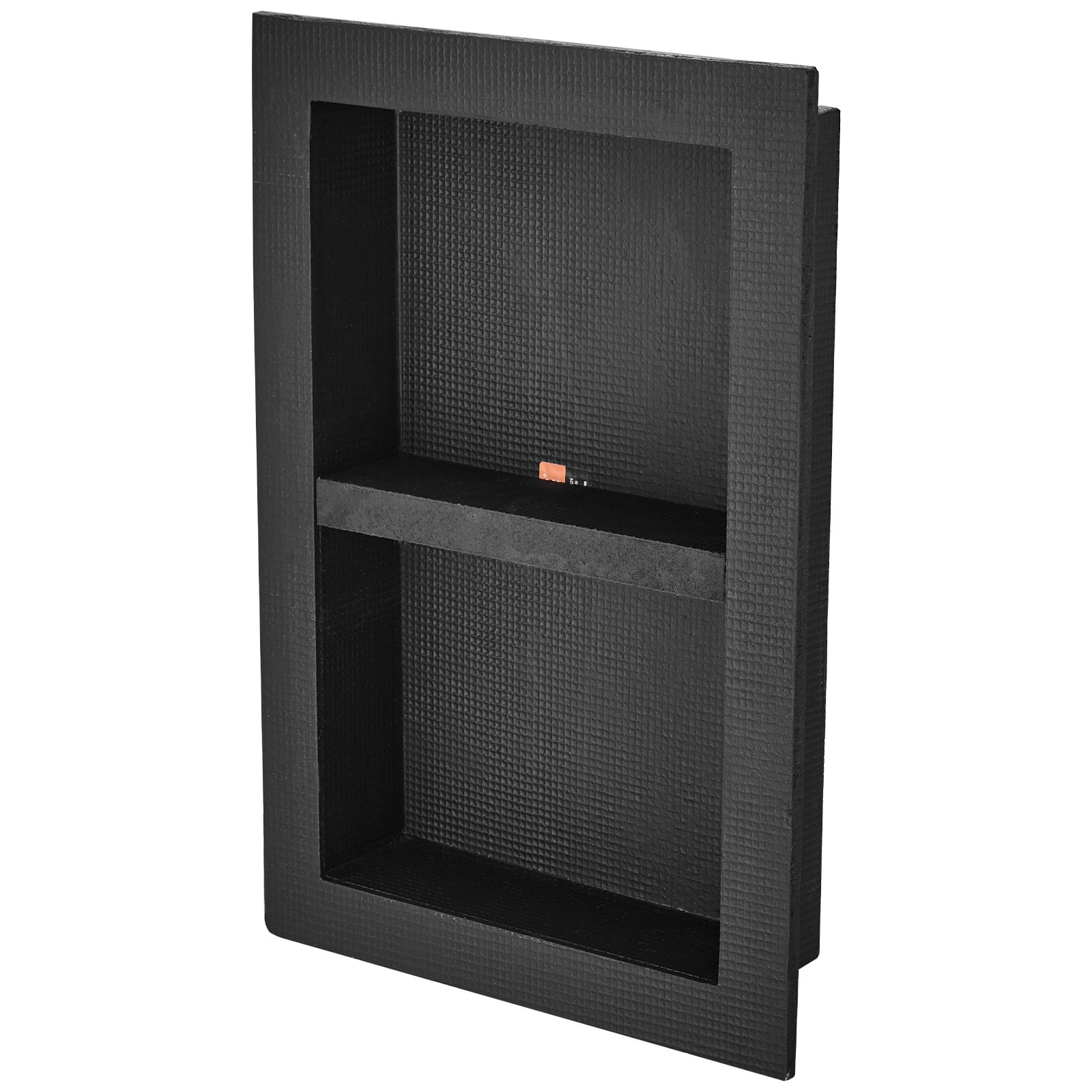 Black VEVOR shower niche with double shelves, square corners, tiled-in design, modern soap storage for bathroom showers.