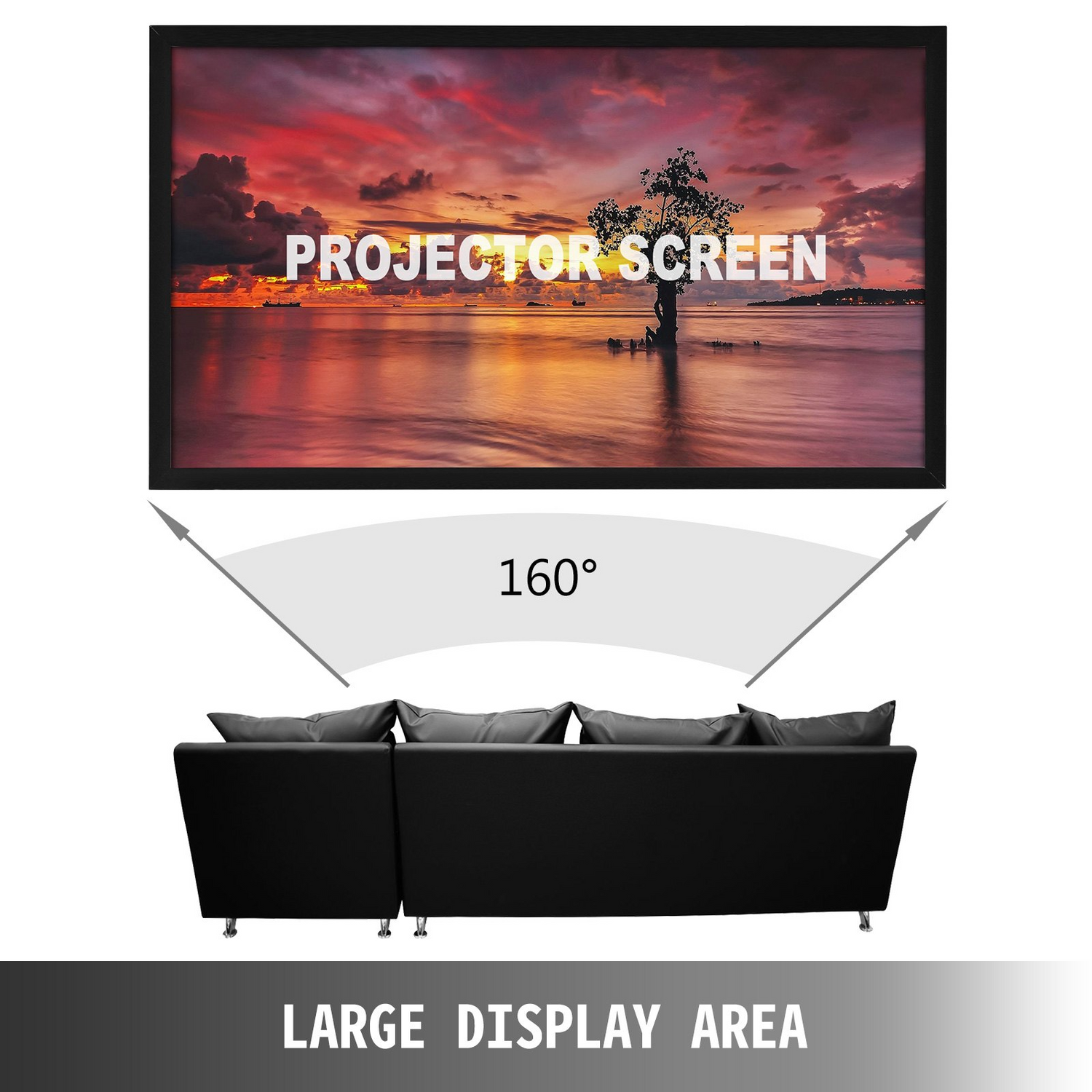 Start2Finish 120-inch 16:9 fixed frame projector screen for 4K HDTV, movies, and 3D entertainment in home theater setup.
