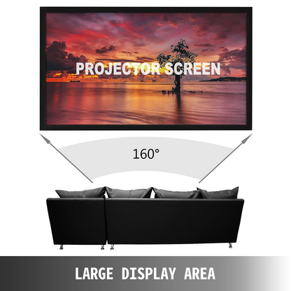 Start2Finish 120-inch 16:9 fixed frame projector screen for 4K HDTV, movies, and 3D entertainment in home theater setup.