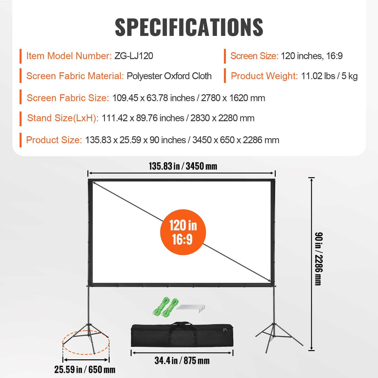 Start2Finish VEVOR 120-inch outdoor projector screen with stand, wrinkle-free 16:9 4K HD movie screen for home theater or backyard.