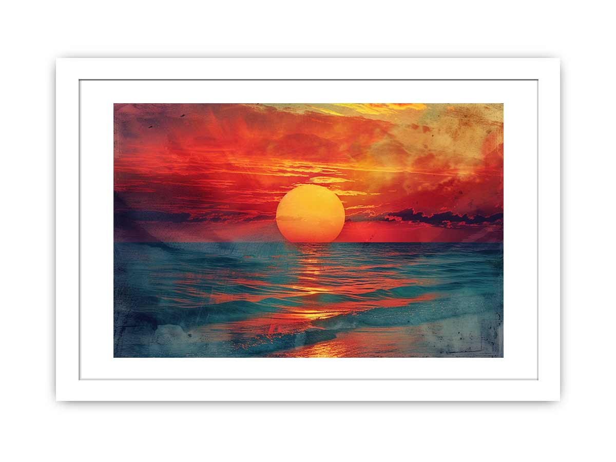 Sunset framed print for home decor by Start2Finish featuring a vibrant sunset scene in a sleek frame