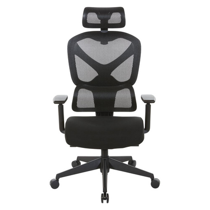 Start2Finish mesh back manager’s chair with headrest, ergonomic office chair featuring adjustable height and lumbar support.