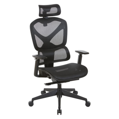 Start2Finish mesh back manager’s chair with headrest, ergonomic office chair featuring adjustable headrest and breathable mesh design.