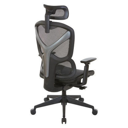 Start2Finish mesh back manager’s chair with adjustable headrest and ergonomic design, featuring a black mesh seat and supportive armrests.