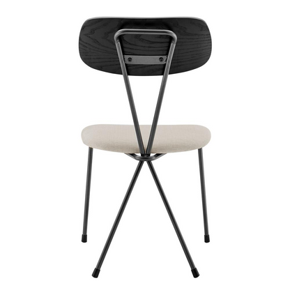 Set of four Elise fabric dining side chairs by Start2Finish, featuring cushioned seats and modern wooden legs.