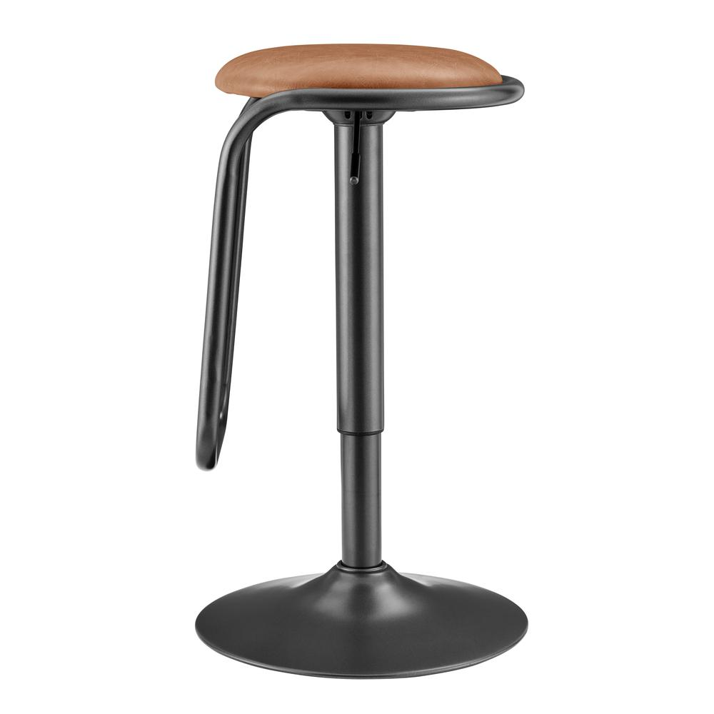 Pair of Elijah PU gaslift bar stools by Start2Finish with modern black upholstery and sleek metal bases.