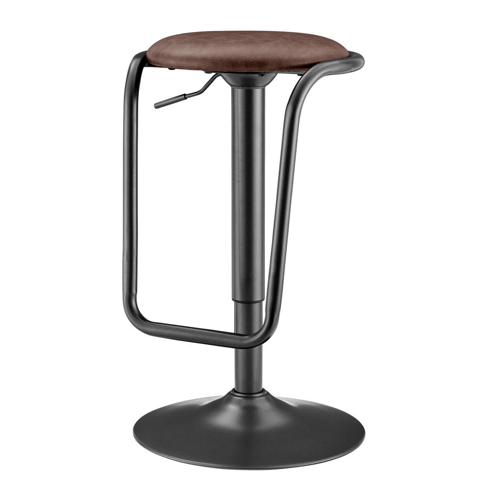 Pair of Elijah PU Gaslift Bar Stools by Start2Finish with black seats and chrome bases, ideal for modern kitchen or bar area.