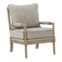 Fletcher Spindle Chair by Start2Finish with fog fabric upholstery and rustic brown wooden finish, showcasing a stylish modern design.