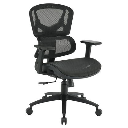 Start2Finish mesh back manager’s chair with adjustable armrests and ergonomic design for comfortable office seating.