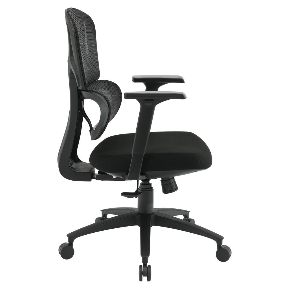Start2Finish mesh back manager’s chair with adjustable armrests and ergonomic design, shown in a professional office setting.
