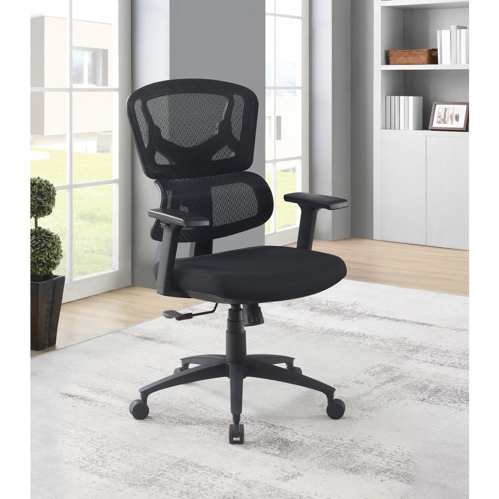 Start2Finish mesh back manager’s chair with adjustable armrests and ergonomic design, shown in a professional office setting.