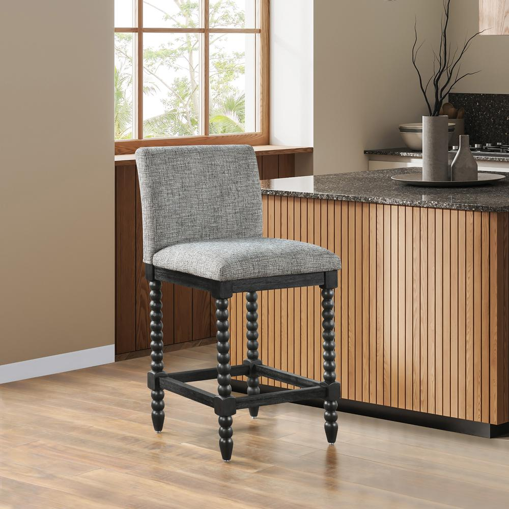 Start2Finish ELIZA 26-inch spindle counter stool with wooden legs and upholstered seat, showcasing a classic furniture design.