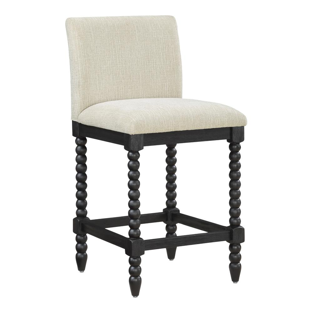 Start2Finish ELIZA 26-inch spindle counter stool with wooden legs and round seat, ideal for kitchen or bar seating.