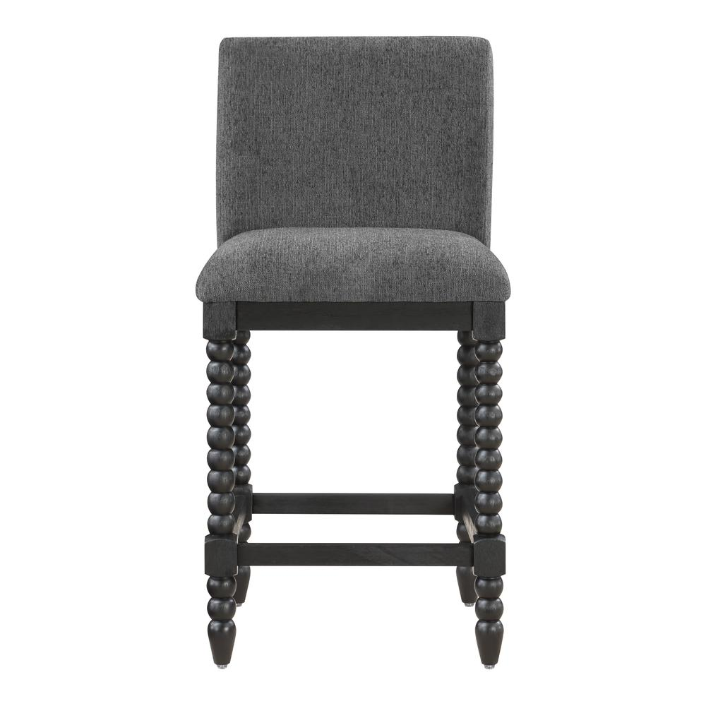 Start2Finish ELIZA 26-inch spindle counter stool with wooden legs and a round cushioned seat for kitchen or bar area.