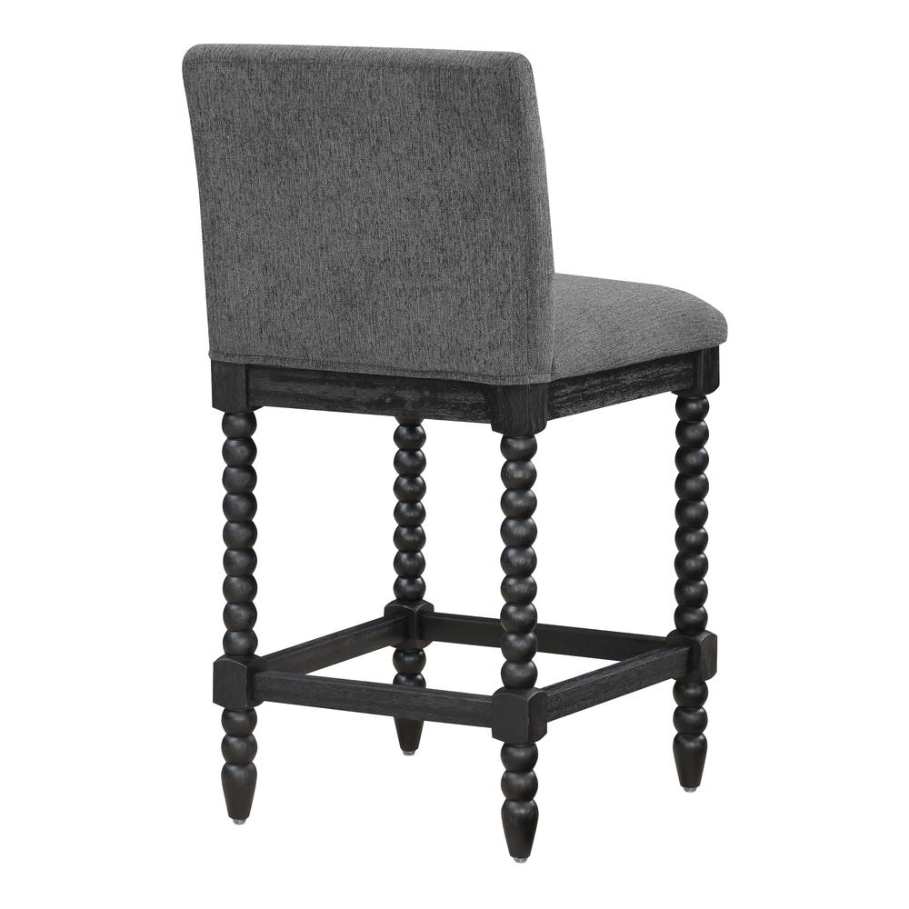 Start2Finish ELIZA 26-inch spindle counter stool with wooden legs and upholstered seat, perfect for kitchen or bar area.