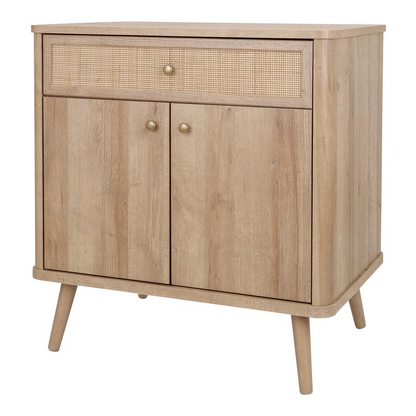 Start2Finish Thelma KD Rattan Small Cabinet with 1 drawer and 2 doors, featuring a stylish rattan design and compact furniture style.