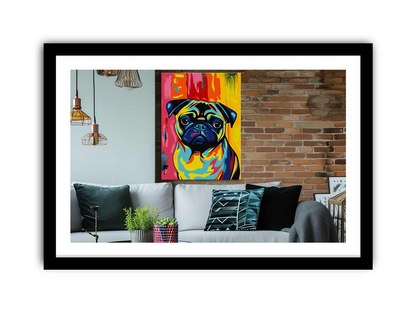 Framed print of a cute Pug dog for home decor by Start2Finish, featuring a detailed illustration of a Pug in a stylish frame.