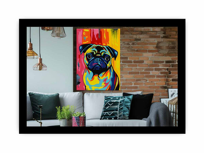 Framed print of a cute pug dog for home decor by Start2Finish, showcasing a charming pug portrait in a stylish frame.
