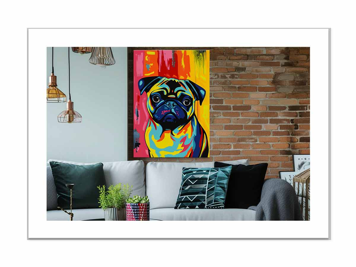 Framed print of a cute pug dog, decorative home wall art by Start2Finish featuring a detailed pug illustration