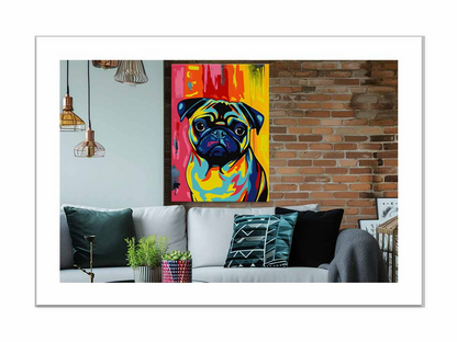 Framed print of a cute pug dog, decorative home wall art by Start2Finish featuring a detailed pug illustration