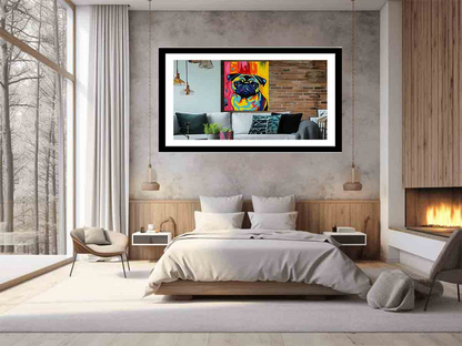 Framed art print of a cute pug dog, suitable for home decor, by Start2Finish, featuring a detailed image of a pug in a stylish frame