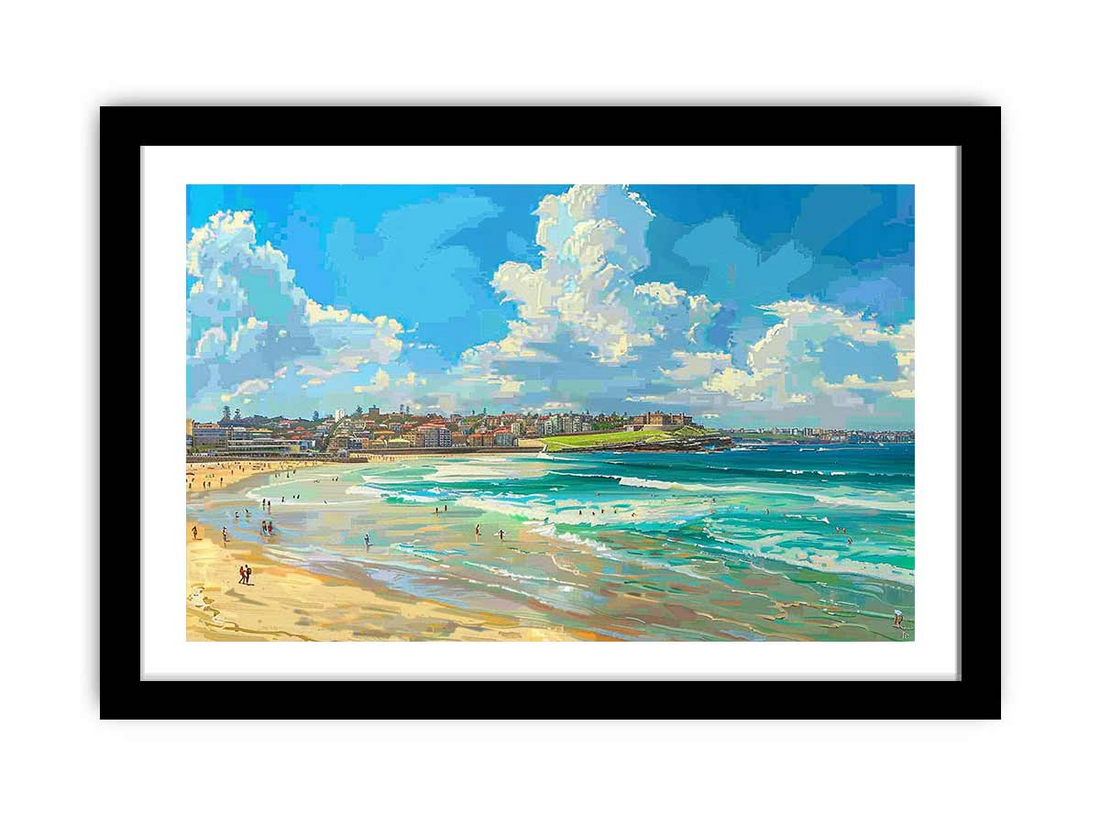 Start2Finish Bondi Beach art print for home decor, featuring a scenic beach landscape with waves and sandy shoreline.