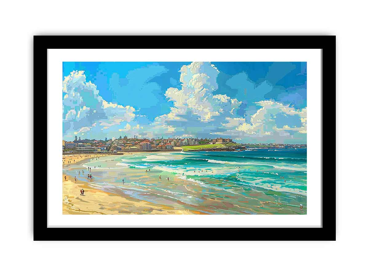 Start2Finish Bondi Beach art print for home decor, featuring a scenic beach landscape with waves and sandy shoreline.