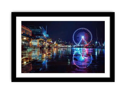 Start2Finish Darling Harbour Night print for home decor, showing a vibrant cityscape scene at night with illuminated buildings.