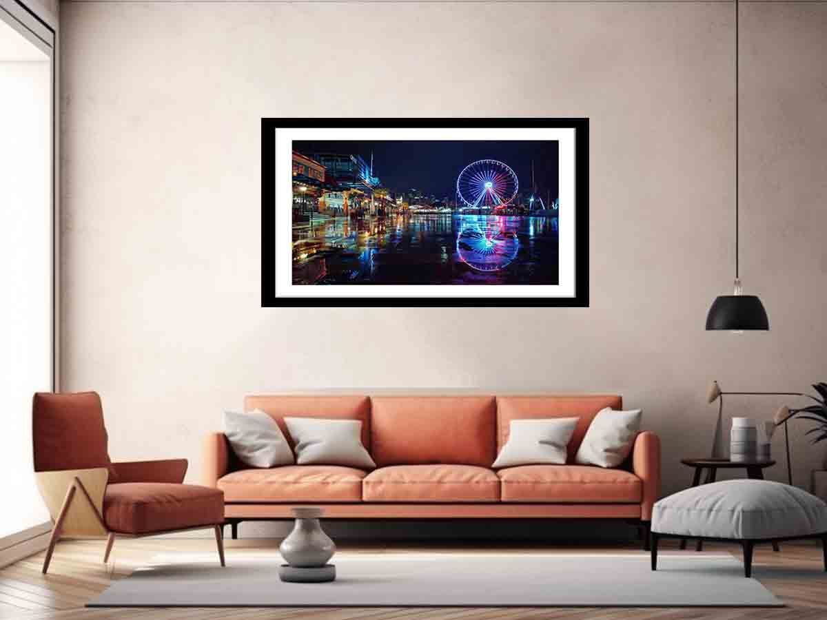 Start2Finish Darling Harbour Night print for home decor, featuring a cityscape view of Darling Harbour at night.