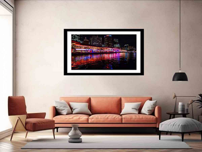 Sydney Darling Harbour night framed print by Start2Finish, featuring a vibrant cityscape of Sydney&