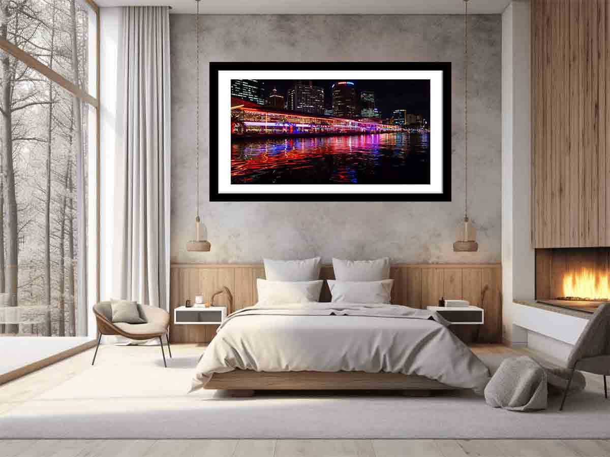 Darling Harbour Sydney night framed print, home decor artwork by Start2Finish showcasing city skyline at night.