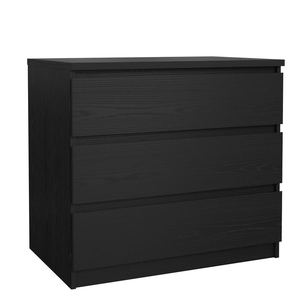 Start2Finish Scottsdale black woodgrain 3-drawer chest, modern furniture piece with sleek drawer handles and sturdy construction.