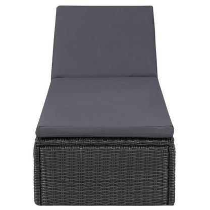 Black and dark gray PE rattan sunlounger with adjustable backrest, measuring 77.9 x 23.6 x 32.9 inches, by Start2Finish.