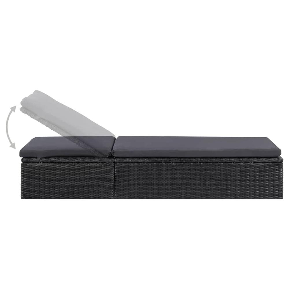 Black and dark gray PE rattan sunlounger by Start2Finish, outdoor patio furniture, 77.9 x 23.6 x 32.9 inches, comfortable and stylish.