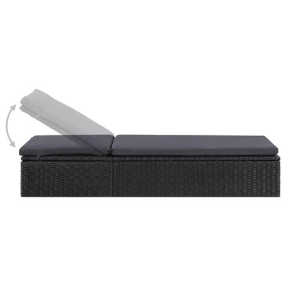 Black and dark gray PE rattan sunlounger by Start2Finish, outdoor patio furniture, 77.9 x 23.6 x 32.9 inches, comfortable and stylish.