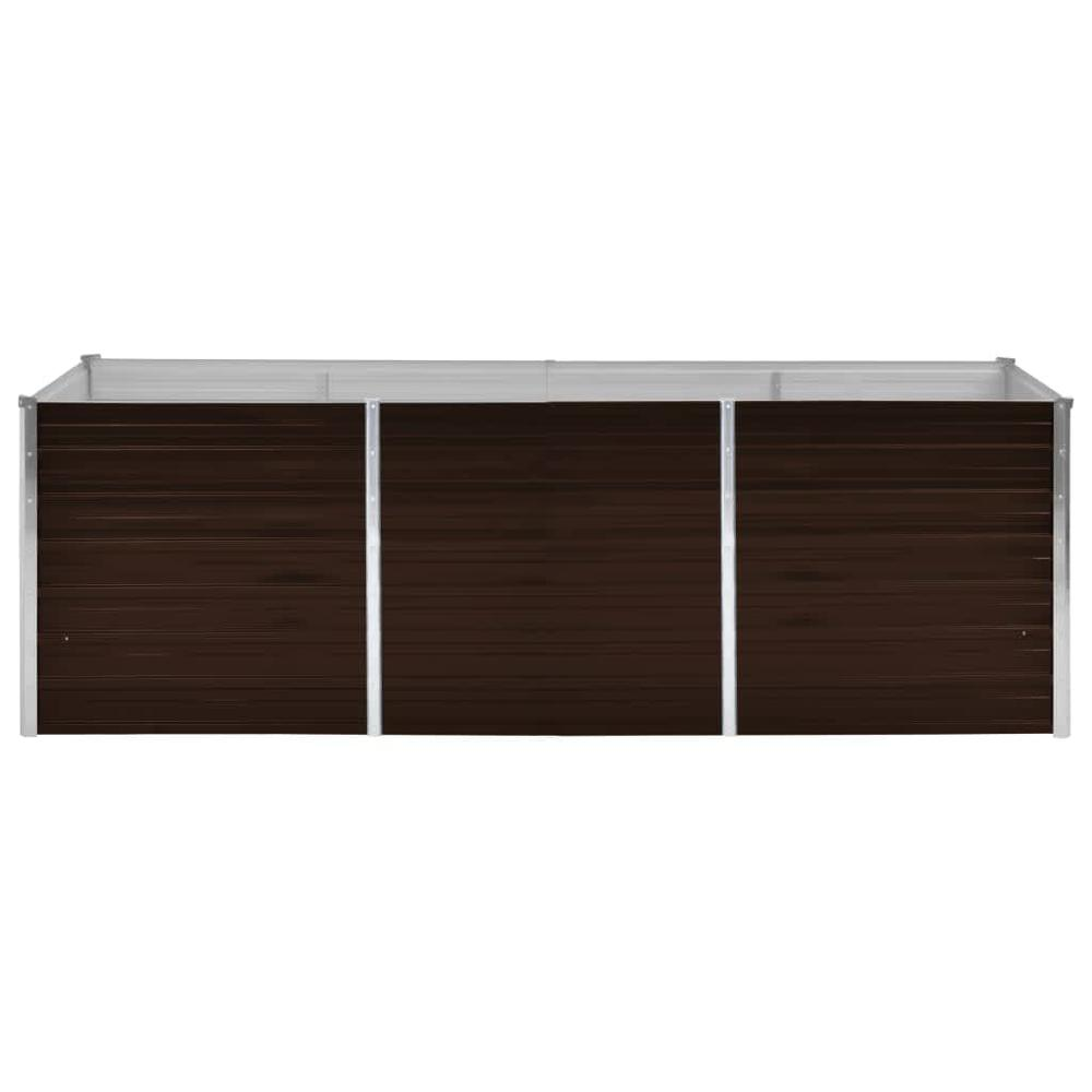 Start2Finish raised bed in brown galvanized steel measuring 94.5 x 31.5 x 30.3 inches, shown with sturdy panels and outdoor setting